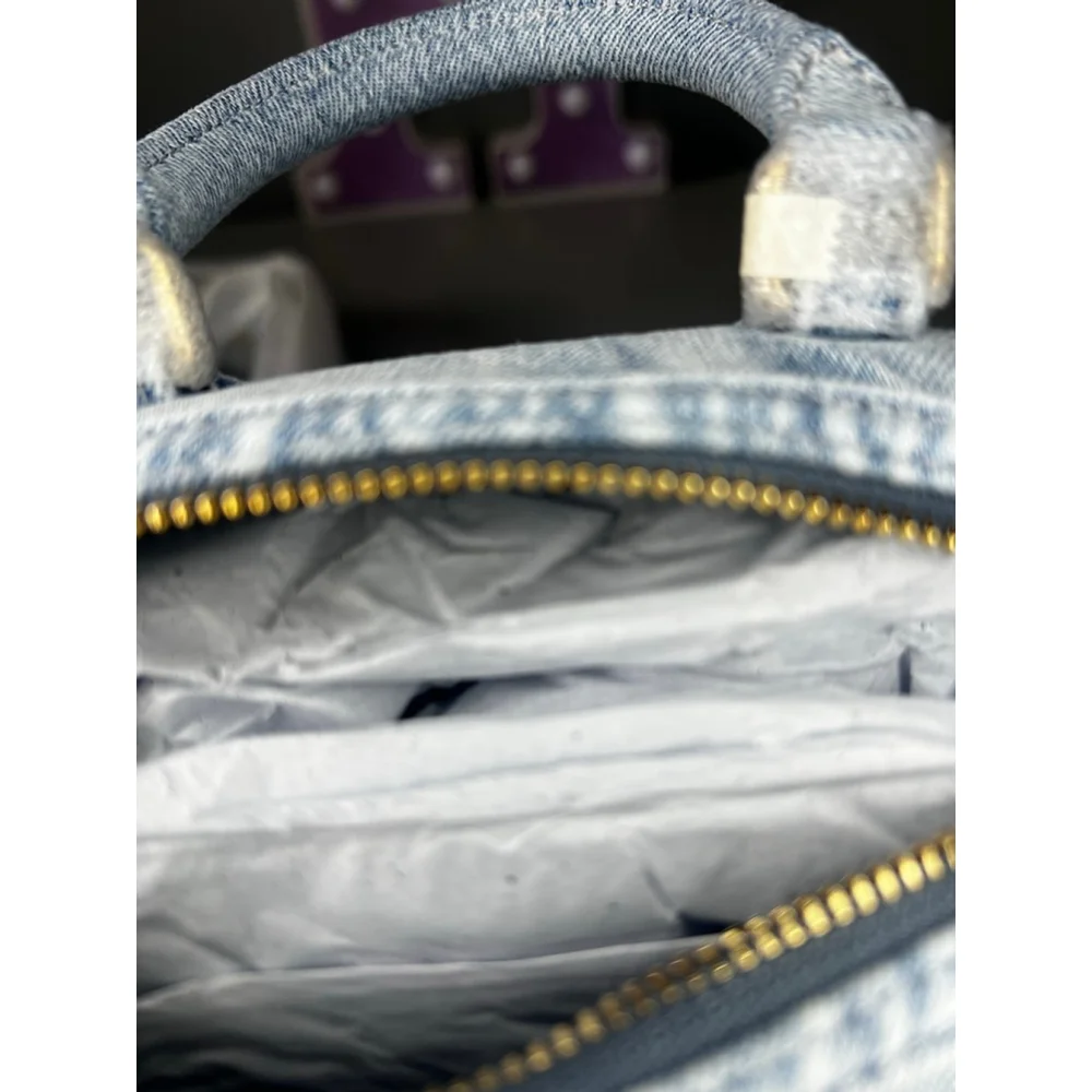 Coach Mini Rowan Crossbody Bag In Loved Denim With Charms
